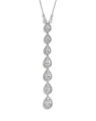 Nadri - Radiant Cubic Zirconia Halo Lariat Necklace, 15"-18"