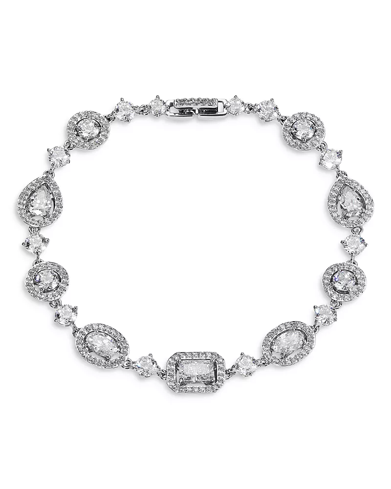 Nadri Radiant Cubic Zirconia Halo Flex Bracelet in Rhodium Plated