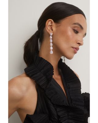 Radiant Cubic Zirconia Halo Linear Drop Earrings 