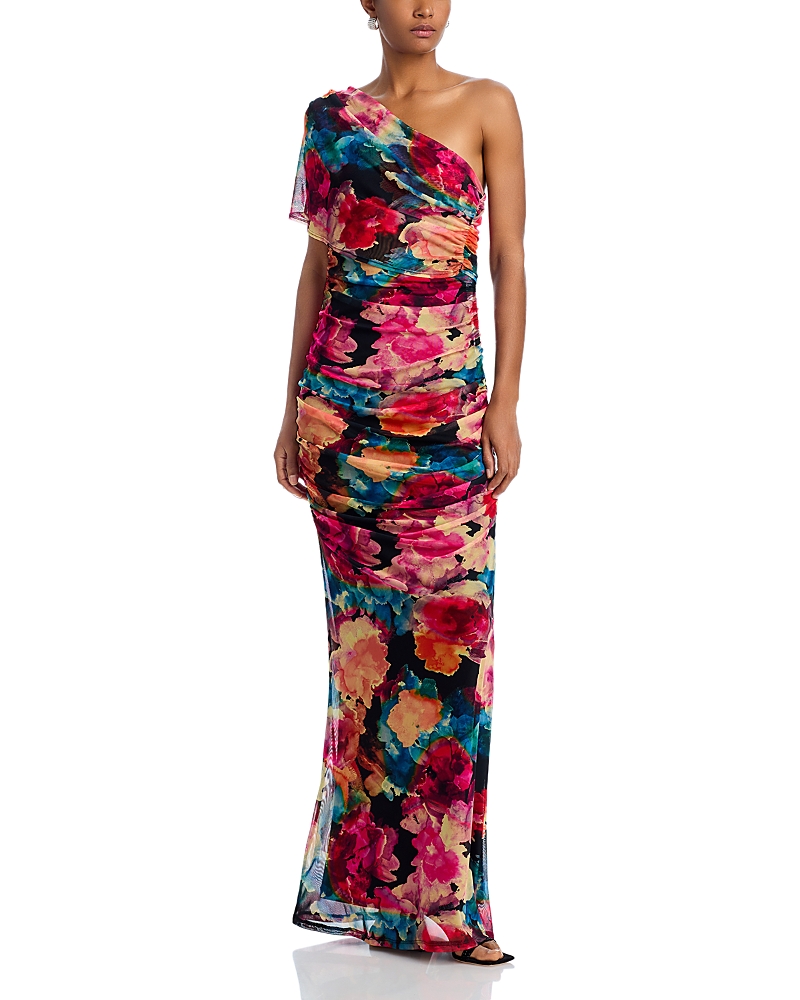 Black Halo Rosario One Shoulder Dress In Rainbow Canvas