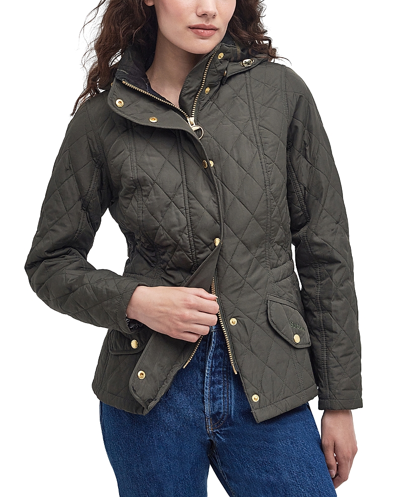 Barbour Millfire Hooded Quilted Coat In Olive