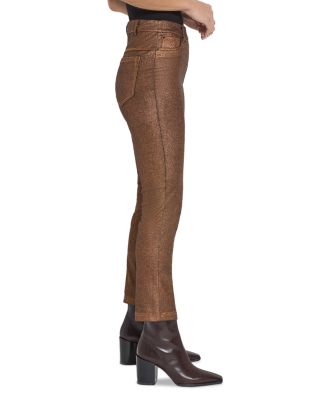 Metallic Coated High Rise Ankle Straight Jeans in Copper