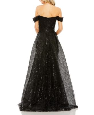 Off the Shoulder Sequin Panel Train Gown