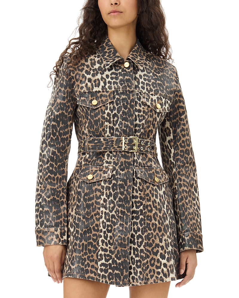 Ganni Leopard Denim Dress In Multicolor