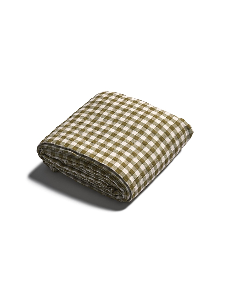 Piglet In Bed Gingham Linen Flat Sheet In Green