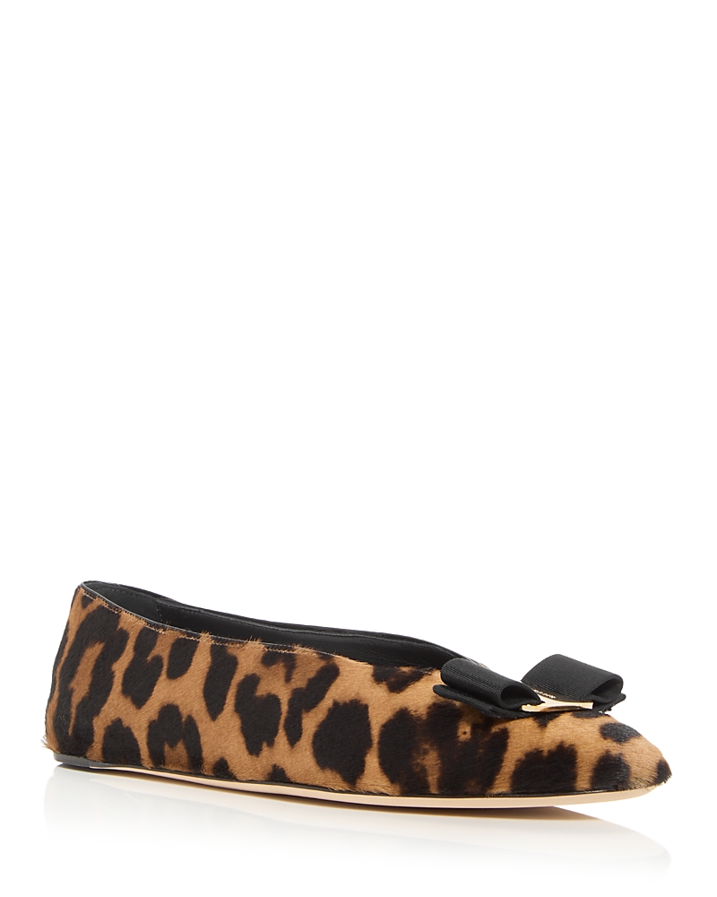 Ferragamo Vara Ballerina With Bow In Animal Print