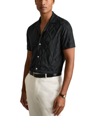 REISS - Carter Diamond Jacquard Regular Fit Button Down Camp Shirt