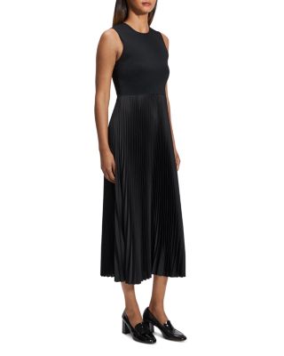 Satin Pleated Skirt Midi Dress