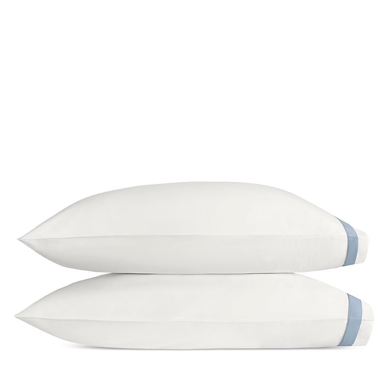 Matouk Ambrose Sateen King Pillowcase, Pair In Bone/hazy Blue