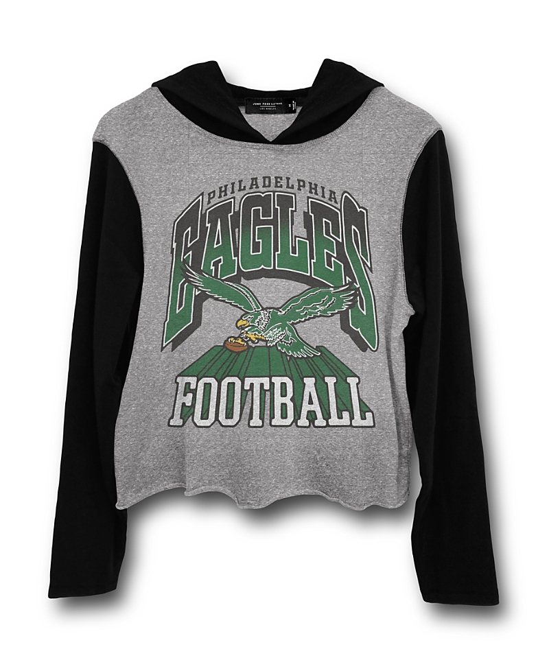 Junk Food Clothing Women's Nfl Philadelphia Eagles Block Crop Hoodie In Heather Grey/black