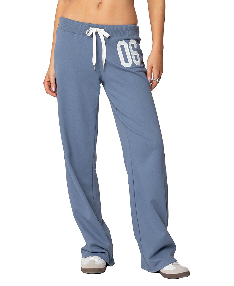 Edikted 06 Wide Leg Cotton Blend Drawstring Sweatpants In Blue