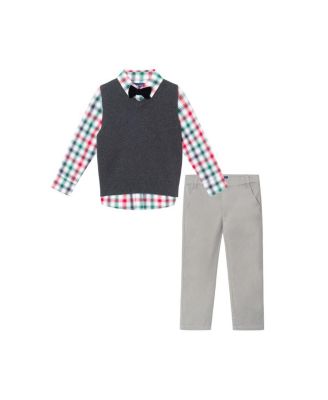Andy & Evan - Boys' Plaid Buttondown w/Charcoal Sweater Vest & Bowtie - Little Kid, Big Kid