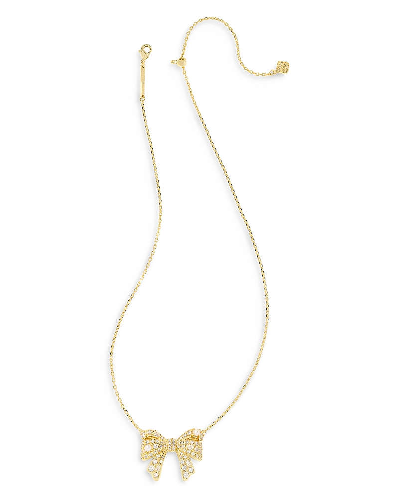 Kendra Scott Krista Cubic Zirconia & Cultured Freshwater Pearl Bow Adjustable Pendant Necklace In Gold Tone, 19 In Gold