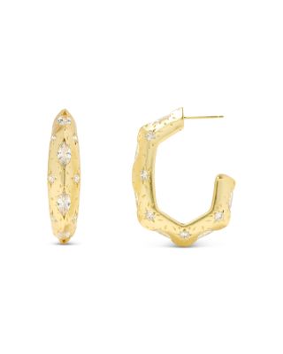 Holland Pav&eacute; Star Geometric Hoop Earrings in 14K Gold Plated