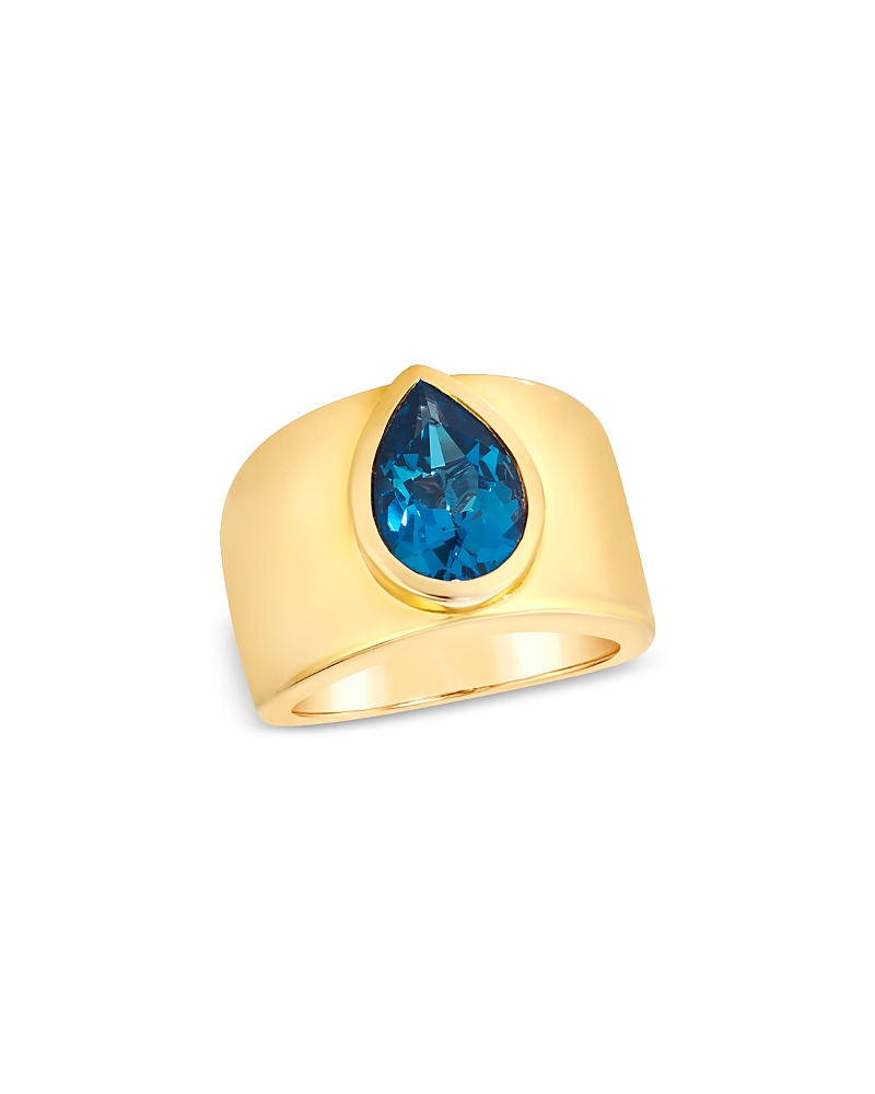 Bloomingdale's Fine Collection Blue Topaz Pear Bezel Statement Ring In 14k Yellow Gold In Blue/gold