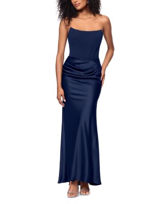 AQUA - Long Scuba Strapless Gown - Exclusive