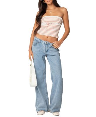 Striped Eyelet Trim Tube Top