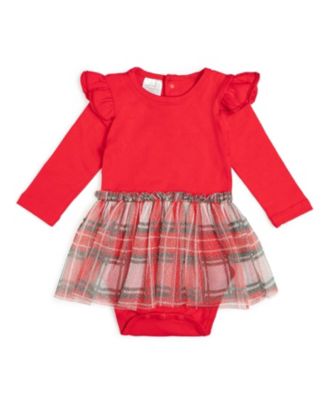 Sweet Wink Girls' Christmas Plaid Long Sleeve Tutu Bodysuit - Baby