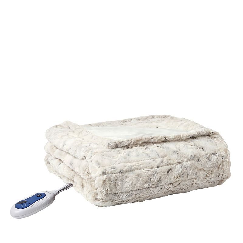 Beautyrest Zuri Oversized Faux Fur Heated Throw, 50 X 70 In Snow Leopa