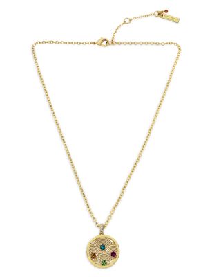 Kurt Geiger London Southbank Multicolor Crystal Rainbow Cutout Disc Pendant Necklace in Gold Tone, 16-18