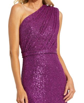 Sequined Ruched One Shoulder Gown