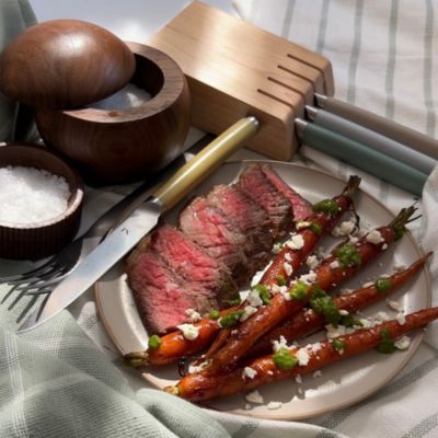 Matte Stainless Steel Set of 4 Table Knives and Holder