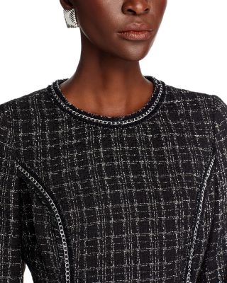 Metallic Plaid Boucle Chain Trim Dress