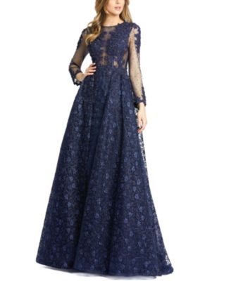 Mac Duggal - Embellished Illusion Long Sleeve A-Line Gown