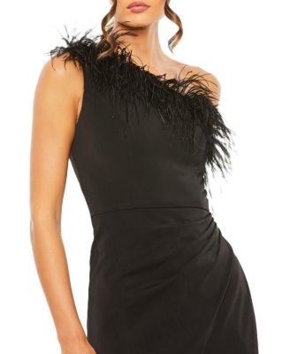 One Shoulder Feather Trim Gown