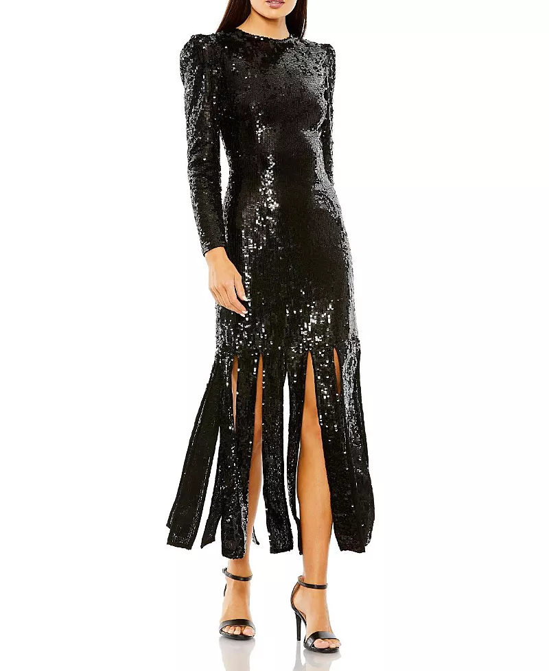 Mac Duggal Long Sleeve High Neck Carwash Panel Dress