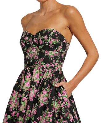 Strapless Sweetheart Brocade Floral A Line Gown
