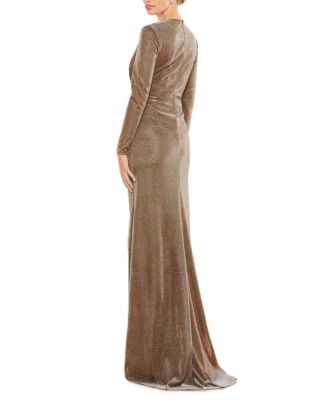  Front Twist V Neck Long Sleeve Gown