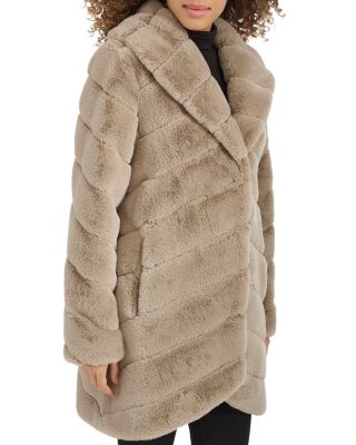 Grooved Faux Fur Coat