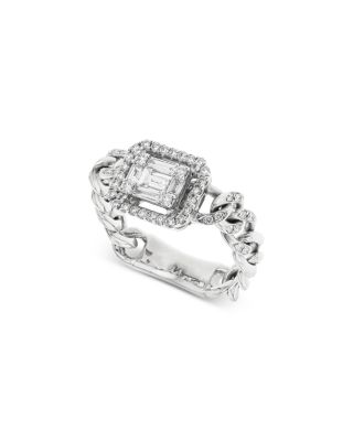 18K White Gold Mosaic Diamond Groumette Link Ring