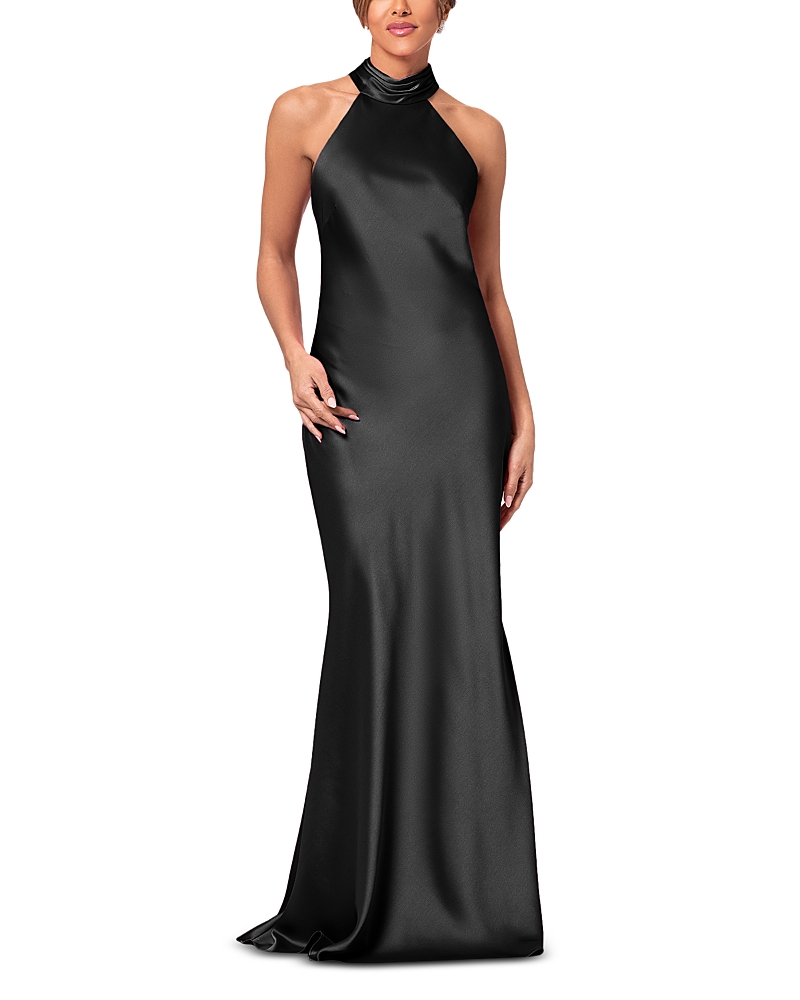 AQUA SLEEVELESS SATIN GOWN - EXCLUSIVE
