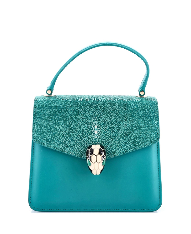 PRE-OWNED BVLGARI Pre-owned Bvlgari Small Serpenti Forever Top Handle Bag Leather And Stingray In Green