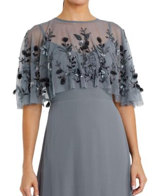 Sleeveless Gown with Embellished Cape