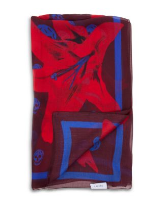 McQueen - Lily & Classic Skull Silk Scarf