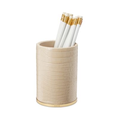 Classic Croc Embossed Leather Pencil Cup in Fawn