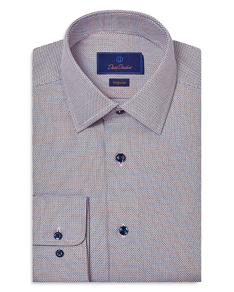 David Donahue Trim Fit Textured Cotton Dobby Dress Shirt In Brown