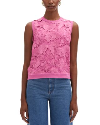Oscar de la Renta - Guipure Lace Front Knit Tank