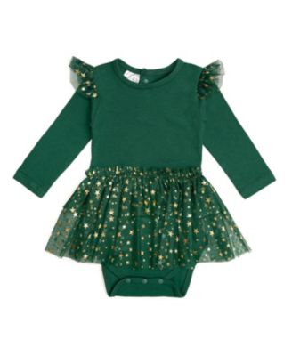 Sweet Wink Girls' Emerald Shimmer Christmas Long Sleeve Tutu Bodysuit - Baby