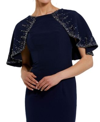  Crepe High Neck Fitted Gown With Beaded Shawl