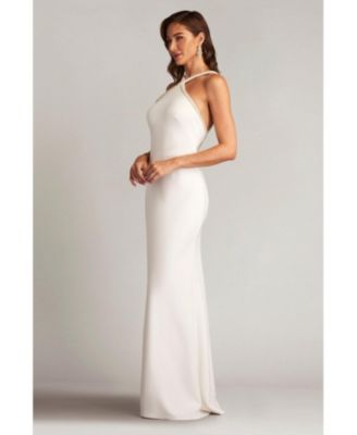 Sicily Pearl Trim Halter Gown