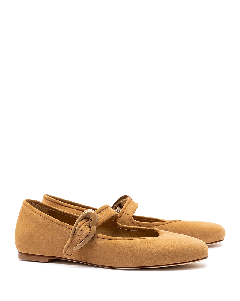 Larroude Verona Suede Mary Jane Ballerina Flats In Peanut