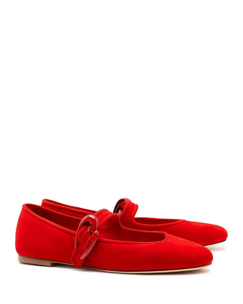 Larroude Verona Suede Mary Jane Ballerina Flats In Scarlet