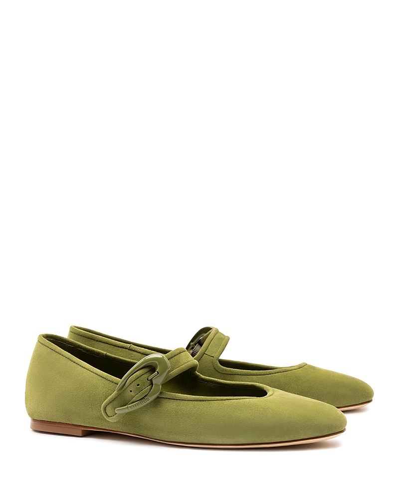 Larroude Verona Suede Mary Jane Ballerina Flats In Seaweed
