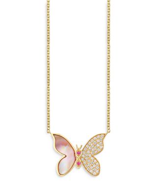 Sydney Evan - Wicked x Sydney Evan 14K Yellow Gold Glinda Diamond Pav&eacute; Butterfly Pendant Necklace, 18"