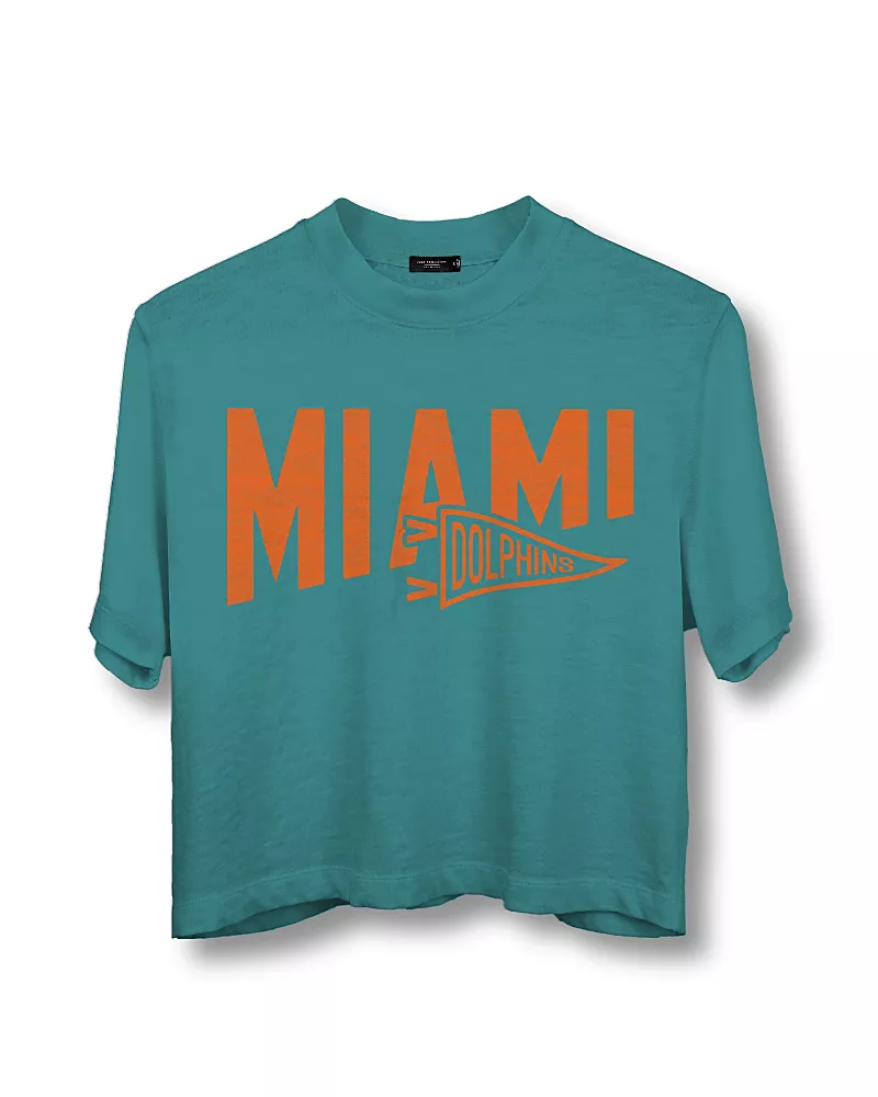 Junk Food Clothing Women's Nfl Miami Dolphins Dual Threat Mock Neck Crop Tee