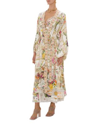 Silk Blouson Sleeve Layer Swim Cover Up in Egyptian Rose